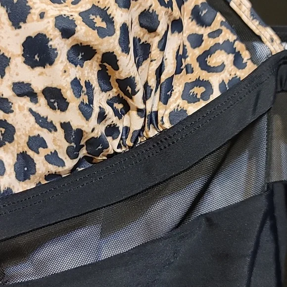 Mesh Tummy Siamese Control Push Up High Waisted Leopard and Black Swimsuit, XXL - Picture 3 of 8